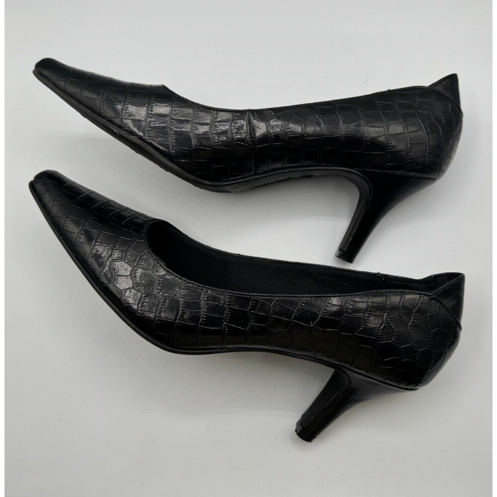 Life Stride Soft System Women's Shoes Sz 9 Black Faux Reptile Pumps 3" Heels - Picture 6 of 12